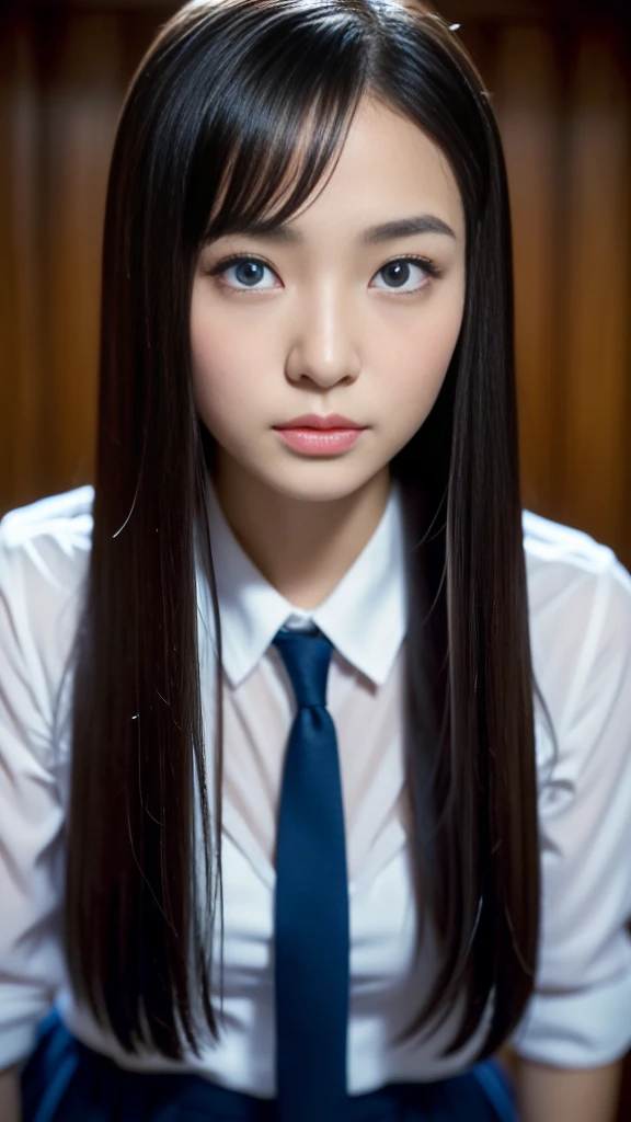 (((32k,High detail,High definition、masterpiece,Attention to detail,Esbian all over,solo))),RAW Photos & Realistic atmosphere,Beautiful dark blue eyes,Mouth details,Glossy Lips,Fine eyebrows,With soft white skin that shines in every detail、Detailed eyes、Blue Eyes,Very beautiful eyes,Detailed lips、Very beautiful face,Very well-formed face、A vivid face,Beautiful, shining lips, Realistic Young Gravure Idol, Very beautiful school girl, , 若くてSexyグラビアアイドル, Young Gravure Idol, Beautiful and cute adult16 years old ,My whole body is wet,Dripping,Blushing,Very beautiful, Sexy and classy16 years oldの女の子,Medium-long brown shiny hair,Wet hair,Dripping水,Dripping,(Looking into the camera:1.4),(darkness,Very dark,Use a flashlight to illuminate an object in a dark classroom:1.7),(Sexy,Healthy and toned body,High Detail High Vision High Vision Japan HDTV Black HDTV High Vision Black High Vision Black High Vision High Vision Black High Vision High Vision Uniform,well-shaped chest of medium size,,,Mature Body, I'm so anxious I feel like crying,Watery eyes,Cold Smile,Glare,Glare顔も美しい,High Resolution Arm,,High Resolution Finger,:1.5),(The chest of the uniform is open,Wearing a classy uniform in black and red、黒のパンストとSexy脚を身につけて、She is standing upright, shyly lifting her skirt.:1.7)