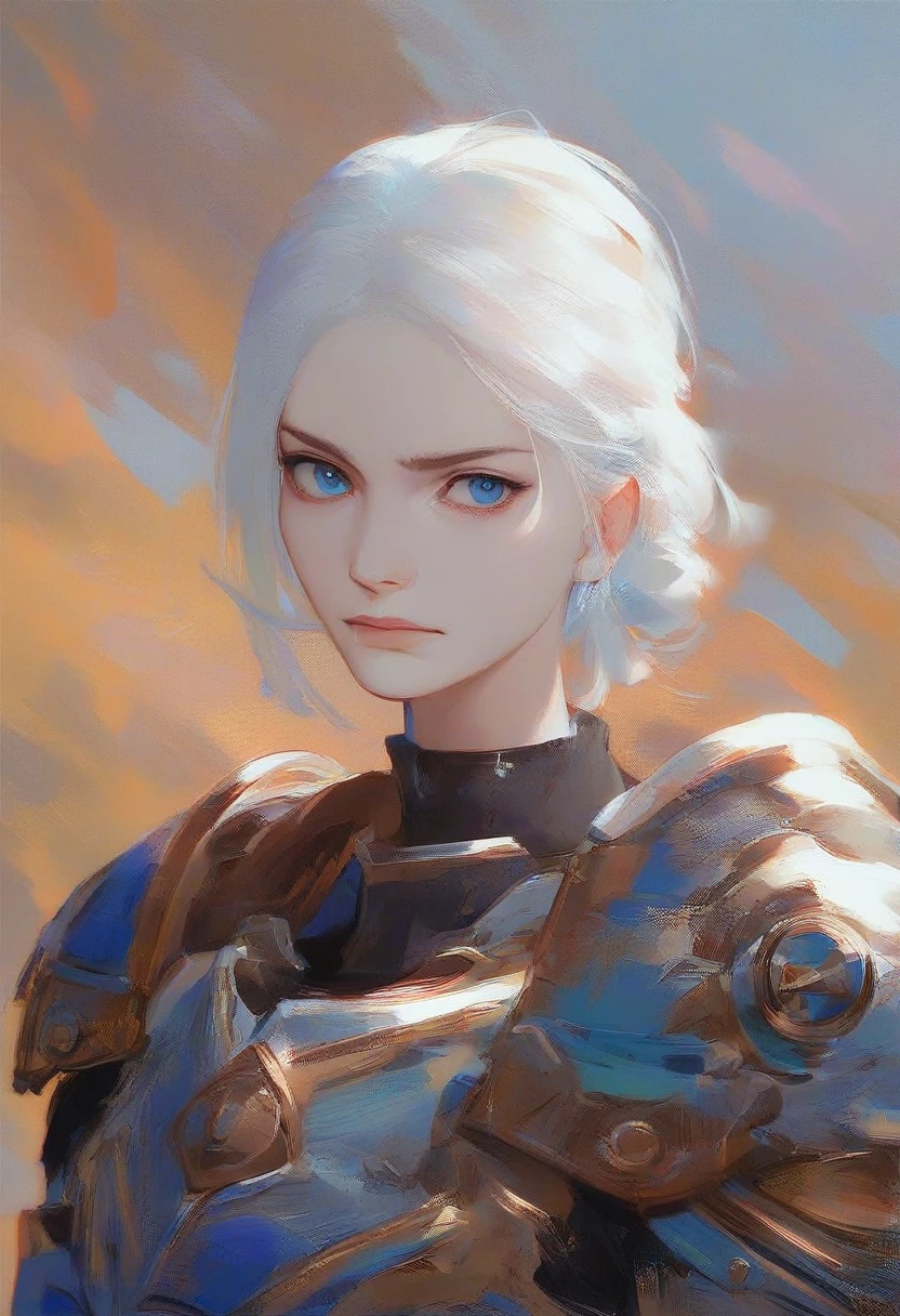 Fraction_9, Fraction_8_up, Fraction_7_up, Fraction_6_up, Fraction_5_Direction_4_up,1 Girl, armor, arms, wing, Solitary, shoulder armor, blue eyes, Scapula, White hair, Looking at the audience, power armor