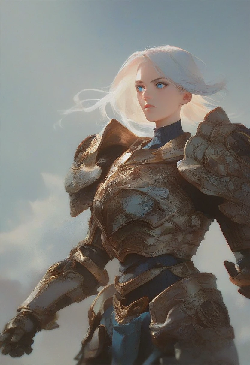 Fraction_9, Fraction_8_up, Fraction_7_up, Fraction_6_up, Fraction_5_Direction_4_up,1 Girl, armor, arms, wing, Solitary, shoulder armor, blue eyes, Scapula, White hair, Looking at the audience, power armor
