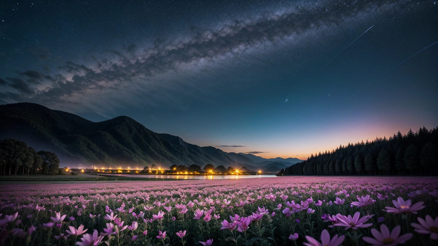 star々The sparkling night sky,Transparency,Spectacular landscapes,A delicate touch,A colorful flower field in the sparkling daytime,Contrast,