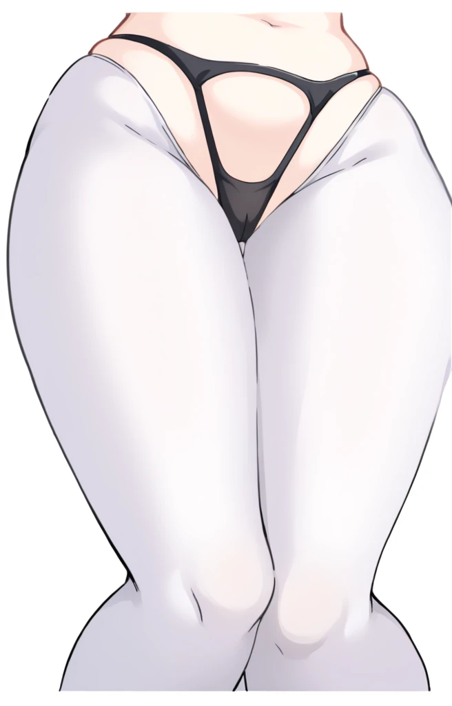 culona, big legs, small waist, head on, bottom clothing white leggings, black thong sticking out over leggings