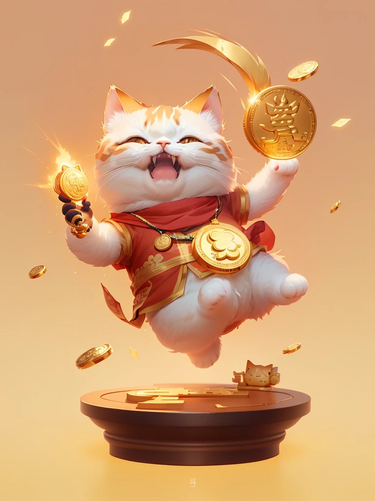 A lucky cat holding a gold coin in one hand, Cute 3d rendering, Cute numbers, Popular on cgstation, author:Yang J, CG Society and fenghua zhong, author Oliver Sin, author Ryan Yee, Lovely and detailed digital art, Animated visual of cute cats, by Gao Fenghan, Mobile game background, CG Society ),Cartoon