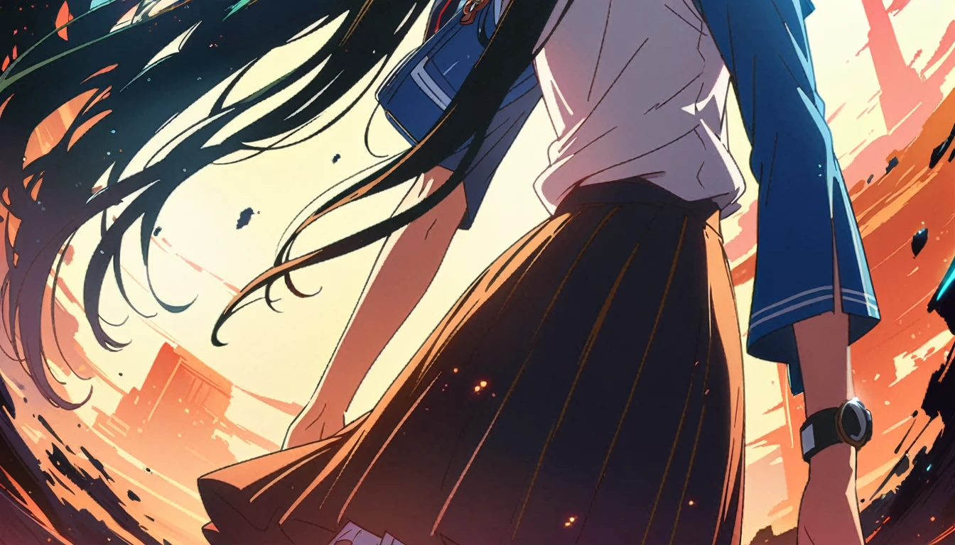 no lineart、no lineart、no lineart、no lineart、(Highest quality:1.2, Very detailed, Anime Style, Digital Painting, Studio Anime, Ultra-high resolution, High Contrast, masterpiece:1.2, Highest quality, Best aesthetics), 1 female, high school student、skirt、no lineart、anime screencap,depth of field