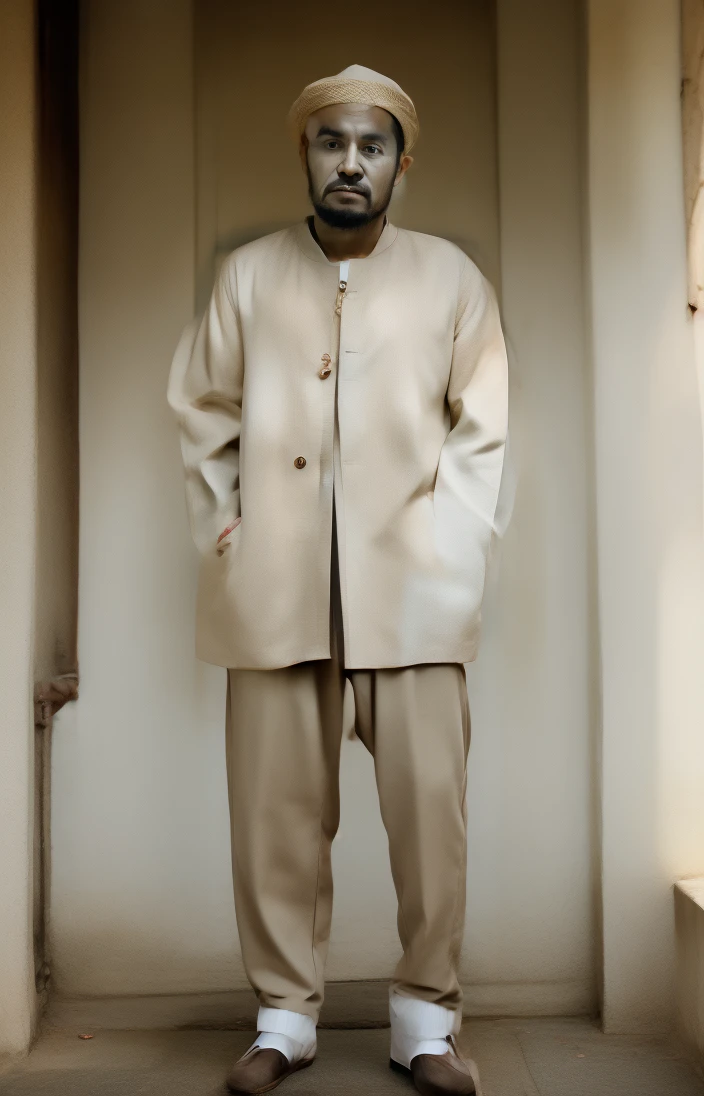 Standing next to , traditional muslim man