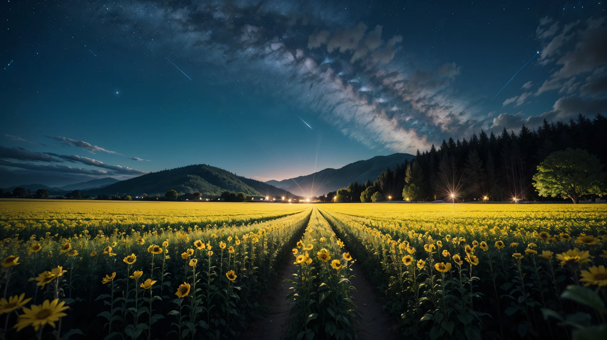 star々The sparkling night sky,Transparency,Spectacular landscapes,A delicate touch,A colorful flower field in the sparkling daytime,Contrast,