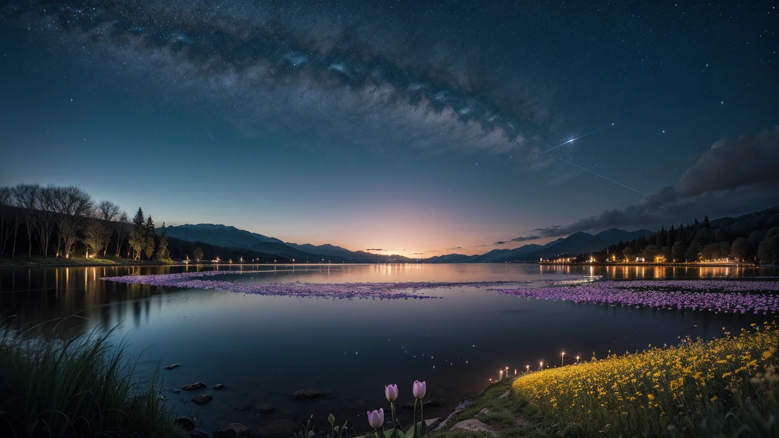 star々The sparkling night sky,Transparency,Spectacular landscapes,A delicate touch,A glittering, graceful flower in the daytime,Contrast,Lake,Blooming,Fantasy