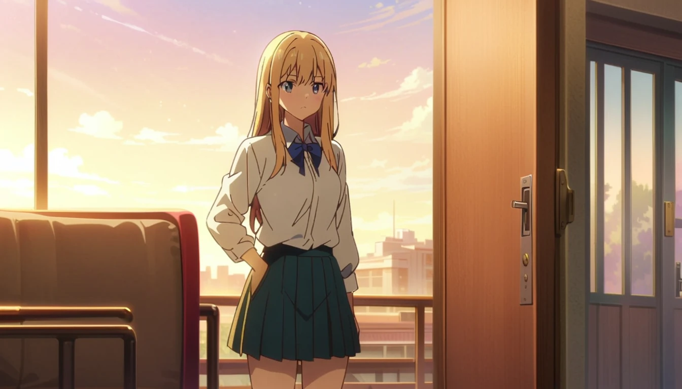 no lineart、(Highest quality:1.2, Very detailed, Ultra-high resolution,, masterpiece:1.2, Highest quality, ), 1 female, high school student、skirt、no lineart、anime screencap,depth of field