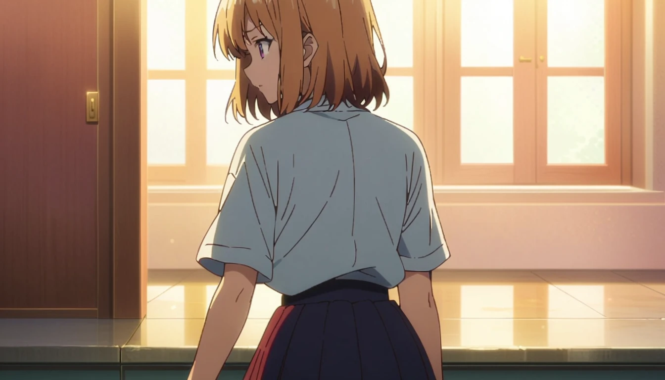 no lineart、(Highest quality:1.2, Very detailed, Ultra-high resolution,, masterpiece:1.2, Highest quality, ), 1 female, high school student、skirt、no lineart、anime screencap,depth of field