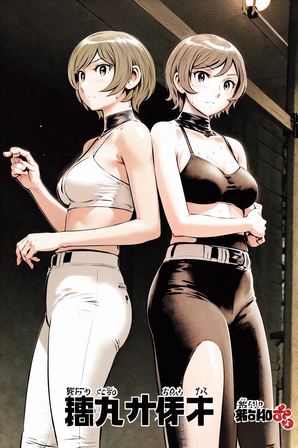 (Baseball uniforms:1.2),
blonde, (short hair:1.2),White trousers、Black belt、((Illustration of people))、Tube top bra、
View your viewers,, (Highest quality:1.3), White pants、Outdoor、baseball ground、ground、soil、blue eyeasterpiece、Highest quality)、Highest quality, Ultra-high resolution, (((masterpiece))), alone, Sweat、Big eyes、Large breasts、Torn clothes、 Fully exposed、Nipples、One Girl, Front view、Embarrassed face、Bronze colored hair、((short hair))、Stand up straight、Cowboy Shot