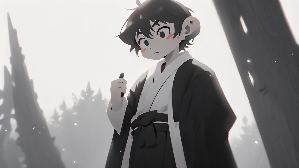 ((masterpiece, high quality, best quality, 8k, high resolution)), solo, ((monkey)), {{monkey tail back}}, ((detailed eyes, black eyes, looking away)), ((very surprised)), ((old samurai suit, old samurai pants, katana in hand)), (full body), (standing), grainy footage, very grainy image, grainy picture, old footage, disney, Detailed drawing, ((white background, simple background)), ((((Saru to kani Gassen anime style)))), (forest background), (((monochrome color, grayscale))), old animation 1917, VHS, Noise, (anime 1917 style), (old anime style).