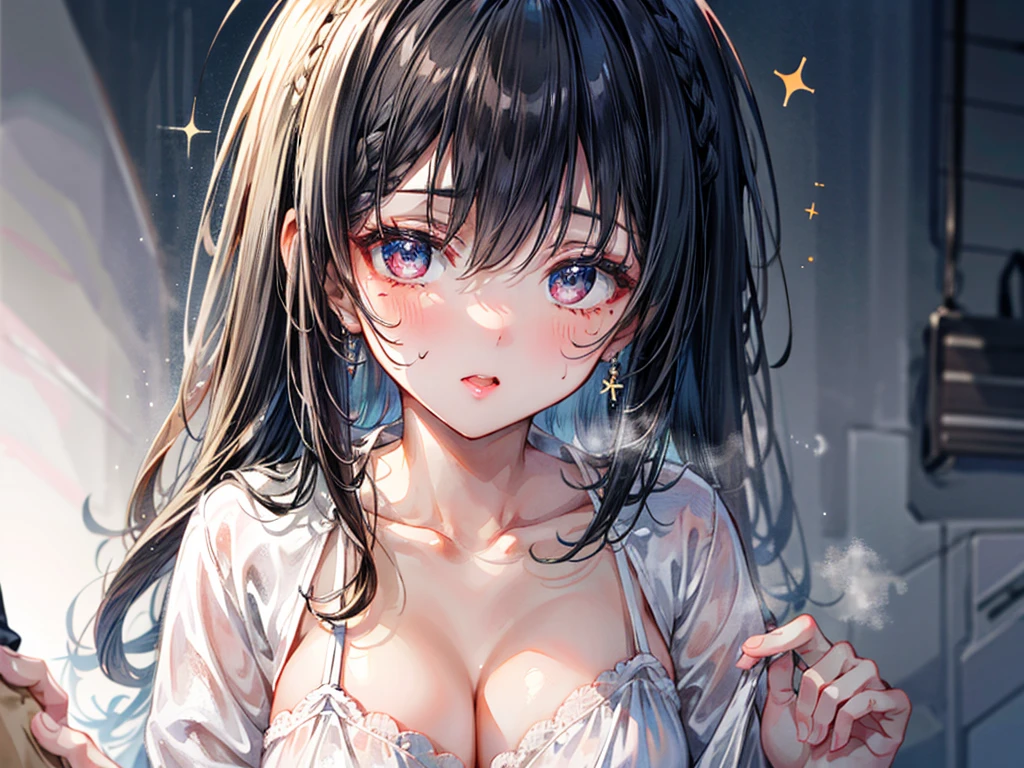 (Best quality, 8k, 32k, Masterpiece, UHD,:1.2),RAW, (((2girl))),ultra cute , natural lighting,transparent shining eyes, 20yo ,fair complexion, (ecstasy:0.8) ,(slut:0.8), (vulgarity:0.8), (fucked silly:0.8),(steam:0.8),(trembling:1.3)),((Nightgown )) , ((White backgroud)), face Closeup, Closeup face, head shot, Cleavage, shiny, kiss, kissing, French braid