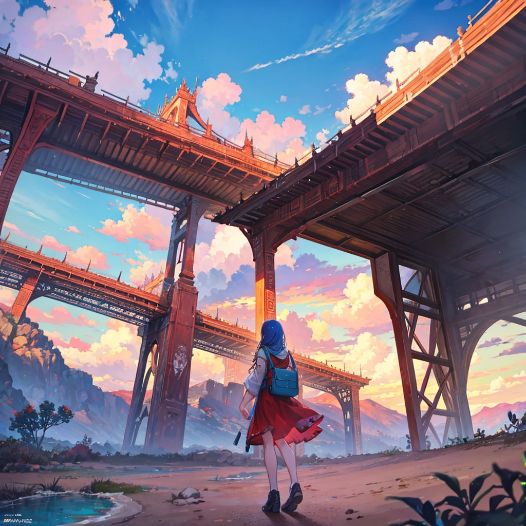 Masterpiece, ultra detailed, beautiful,Super Saturation, desert,1 girl, desert princess, anime picture, arcadia , from a distance, landscape,Nevada,desert:1.6