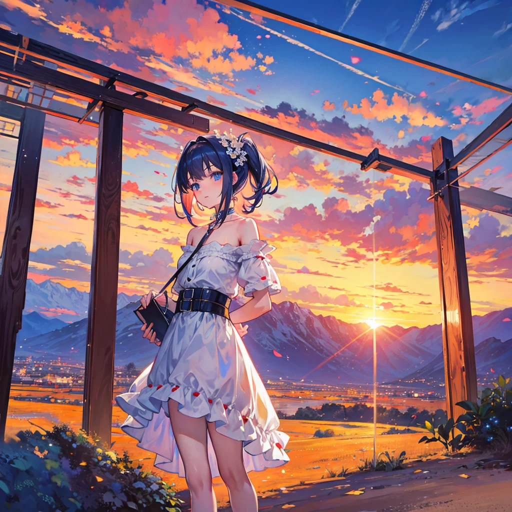 Masterpiece, ultra detailed, beautiful,Super Saturation, desert,1 girl, desert princess, anime picture, arcadia , from a distance, landscape,Nevada,desert:1.6
