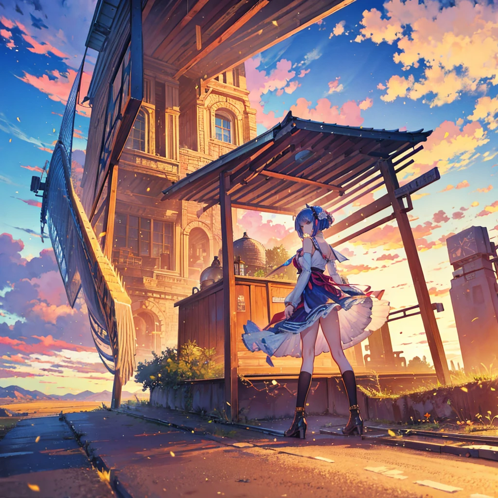 Masterpiece, ultra detailed, beautiful,Super Saturation, desert,1 girl, desert princess, anime picture, arcadia , from a distance, landscape,Nevada,desert:1.6