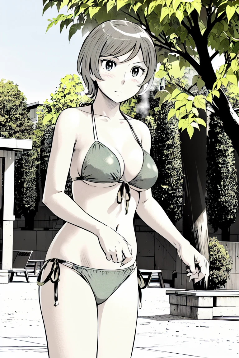 (slingshot bikini:1.2),
Blonde, (short hair:1.2),Illustration of a person、
View your viewers,, (Highest quality:1.3),One Girl, beach、Outdoor、 ground、ground、soil、blue eyeicro Bikini、(masterpiece、Highest quality)、Highest quality, Ultra-high resolution, (((masterpiece))), alone, Large breasts、One Girl, Front view、Embarrassed face、Bronze colored hair、((short hair))、Stand up straight、Cowboy Shot