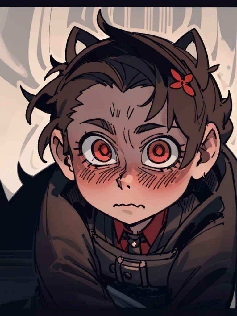 1 boy, chibi, oc, simple, tiny, little, 20s clothing, wavy brown fur, red frame, intricate details, highly detailed face, beautiful eyes, soft lighting, warm colors, digital painting, photorealistic, 8k, best quality, masterpiece