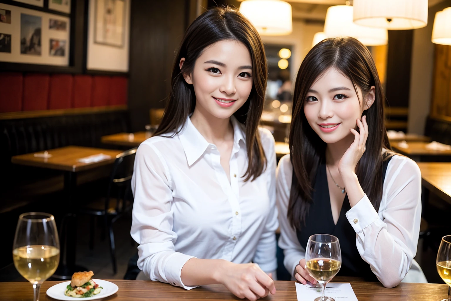 ((Highest quality、8K、masterpiece:1.3))、cute、slimカップル、modelカップル、actress男優、(Realistic, Intricate details:1.2), full-course dinner、Wine Party、Amazing view of the sunset sky and clouds、A bright smile、short hair,Bright Face、 (Age 37), Age 39,red wine 、Appetizers、Italian food、Wine bottle、Champagne、sparkling wine、Two beauties、Brown Hair、Shortcuts、Long sleeve shirt、dress、Beautiful woman 1, (slimな顔), (The body is slim), (Brown Hair), (Shortcuts), cheeks turn a little red,Attractive beauty、restaurant, In a prominent place (From the waist up) Nova Frog Style, actress, model, Upper Body, White wine, slim, wine glass, 中央に置かれたwine glass, smile, (smile: 1.15), Beautiful fine grain, Depth f/2,saturation, High Contrast, Strong light and shadow,Moist Body:1.5、3D texture、Delicate eyes、Brown Hair、The hair is very shiny、