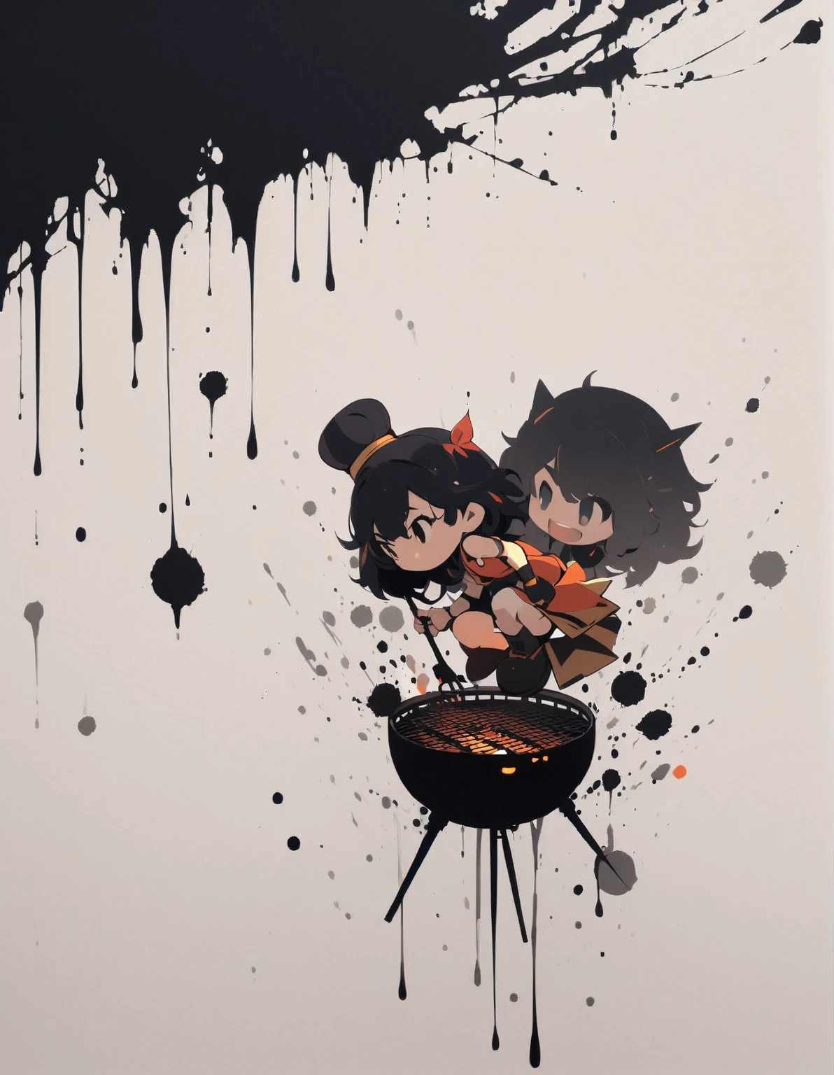 Brian Kesinger style, grill,character, ink art, side view 。