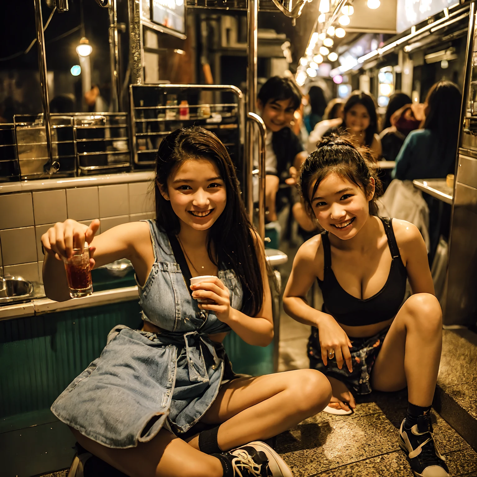 (masterpiece、Highest quality)、(Photorealistic photography)、1 picture、(Japan's dimly lit underground mall)、Japan favelas、、、Showa Retro、Detailed and cute face、((Poor conditions))、(Underground hot spring facilities)、shaved ice、Sale of drinks、Unsanitary and dim、(stage)、(Big bath)、Shady Red Light District、diet、(Many female junior high school students)、(Prostitute)、へにょへにょしたsmile、Happy schoolchildren、Perfect Anatomy、smile