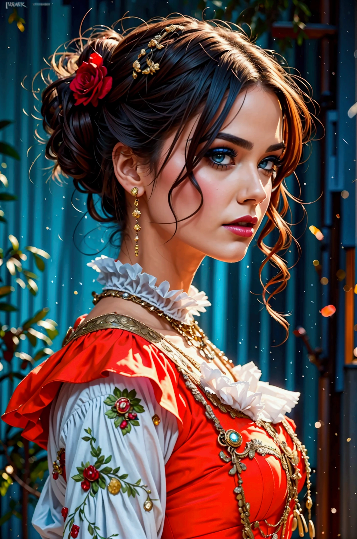 a woman in 1880s dress, a woman in 1980s outfit, a woman in 2180s futuristic outfit, masterpiece, highly detailed, photorealistic, cinematic lighting, dramatic lighting, intricate details, fashion illustration, oil painting, studio lighting, ultra-detailed