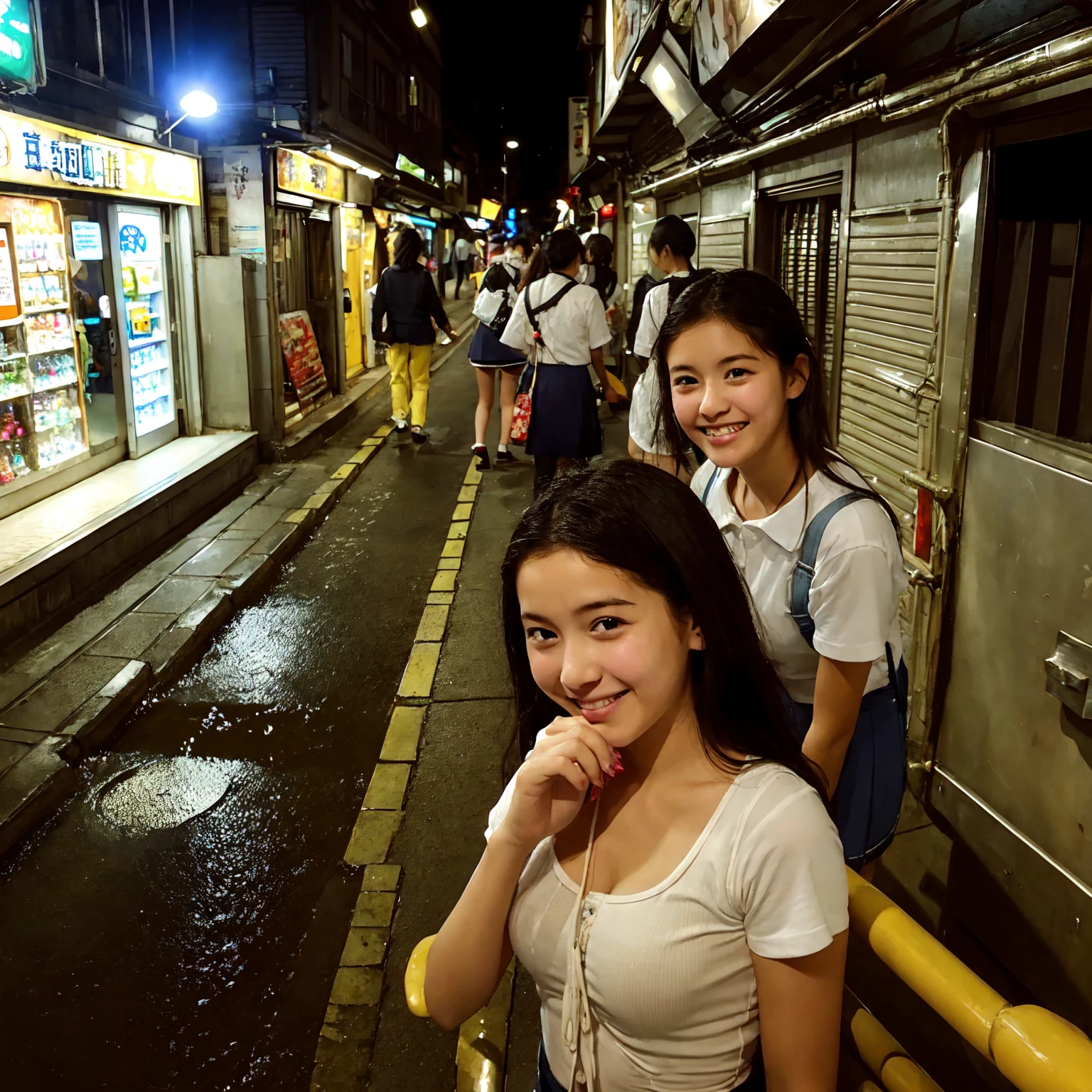 (masterpiece、Highest quality)、(Photorealistic photography)、1 picture、(Japan's dimly lit underground mall)、Japan favelas、13 years old、、Showa Retro、Detailed and cute face、((Poor conditions))、(Underground hot spring facilities)、shaved ice、Sale of drinks、Unsanitary and dim、(stage)、(Big bath)、Shady Red Light District、diet、(Many female junior high school students)、(Prostitute)、へにょへにょしたsmile、Happy schoolchildren、Perfect Anatomy、smile