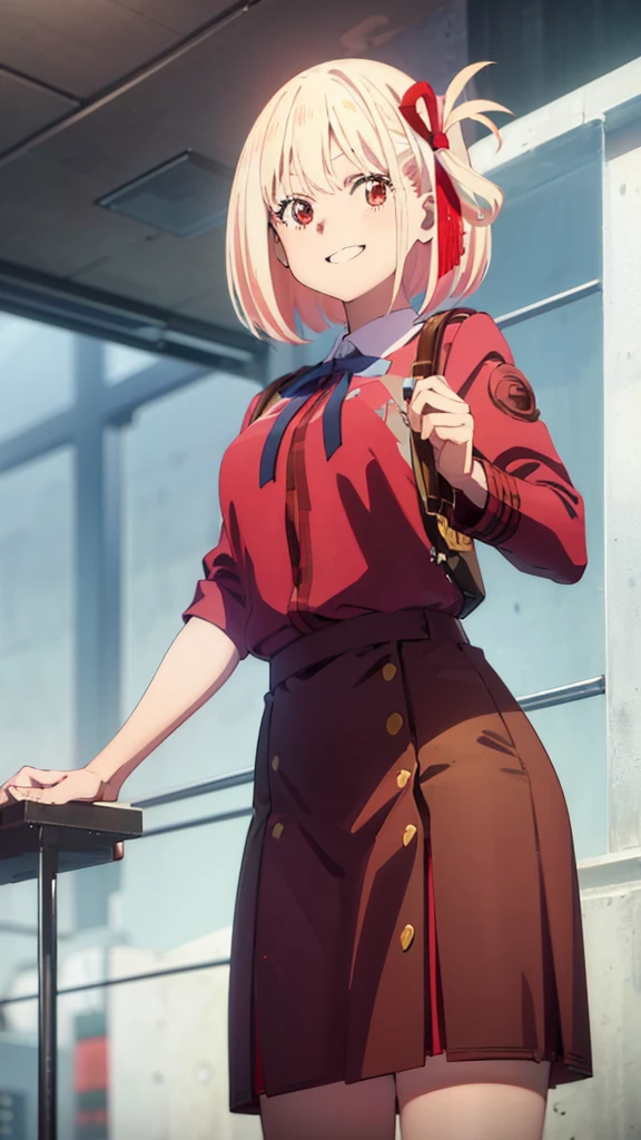 (((pixel-perfect, detail-perfect))), solo, 1girl, chisato nishikigi, lycoris uniform, looking at viewer, smile, upper body