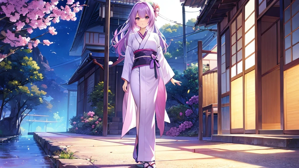 woman　clear　Light purple hair　　kimono　　Anime Style　　Decline
