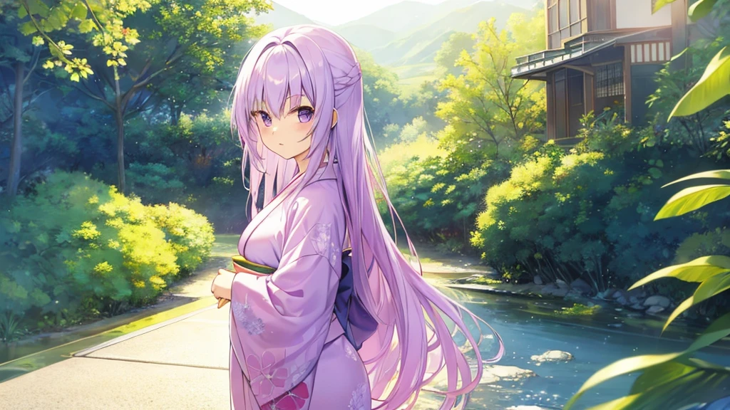 woman clear Light purple hair kimono Anime Style Decline