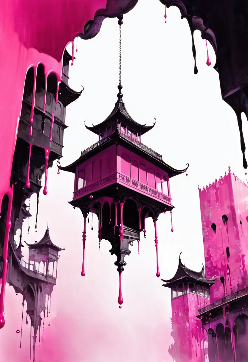 Fluid ink,architecture,Dangling,pink