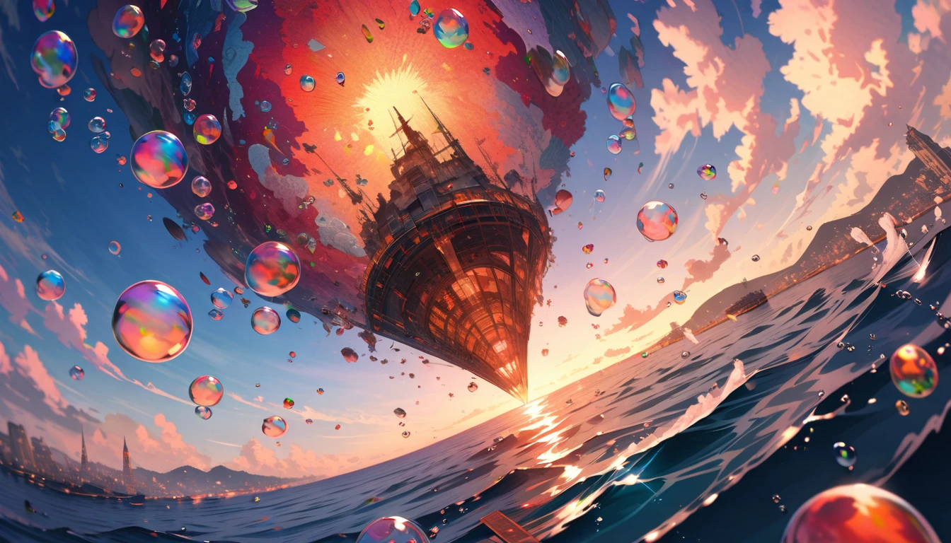 (Many beautiful bubbles:1.4), rest ,background\(Prime Time,Very beautiful sea\((Red:1,5)\),A knife sinks into the sea\), rest ,quality\(8K,Extremely detailed CG unit wallpaper, masterpiece,high resolution,top-quality,top-quality real texture skin,Surrealism,提high resolution,original photo,Best quality,Very detailed,wallpaper,light,Ray Tracing,Golden Ratio\),Dynamic Angle,Close Bubble