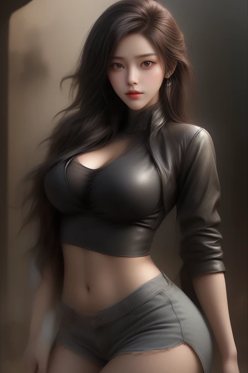 ((masterpiece, highest quality, Highest image quality, High resolution, photorealistic, Raw photo, 8K)), ((Extremely detailed CG unified 8k wallpaper)), (huge stunning goddess shot, very hot and sexy, jaw-dropping beauty, perfect proportions, beautiful body, slim body beauty:1.4), Post-Apocalyptic Wasteland, The world of Mad Max, she wears a leather jacket over his bare skin and holds a shotgun, adderskin eye patch, Collapsed buildings are being swallowed by the desert, Ruins hazed with dust and sand,