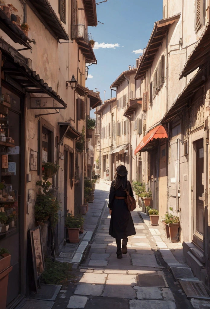 Italian cityscape、Girl is walking。Quiet landscape