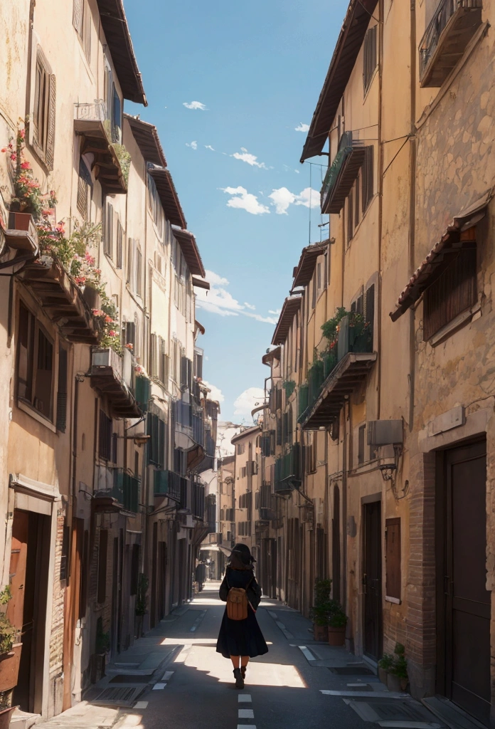 Italian cityscape、Girl is walking。Quiet landscape