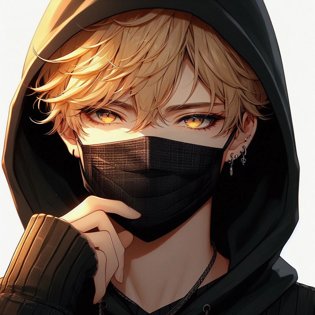 Beautiful youth, Gray-haired, White eyes, short hair, Black Mask, The palm of your shoulder covers your eyes, Black hoodie, Wearing a hood,high quality, Draw Amount, Pixiv illustration