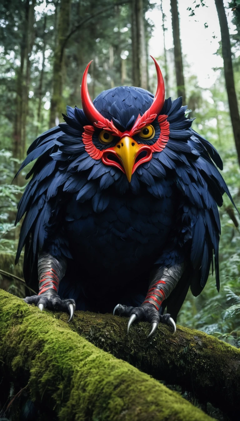 High resolution, Breathtakingly realistic images、Karasu Tengu, a traditional Japanese monster、in the forest