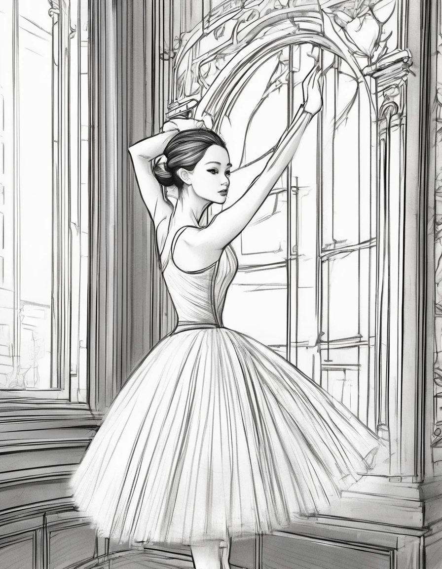 character concept design, line art，ballet girl，High quality meticulous illustration.，pencil drawing.