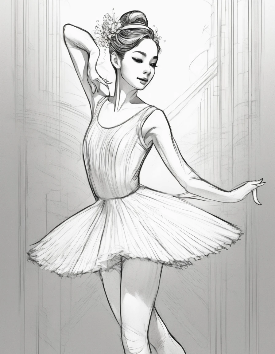 character concept design, line art,ballet girl,High quality meticulous illustration.,pencil drawing.