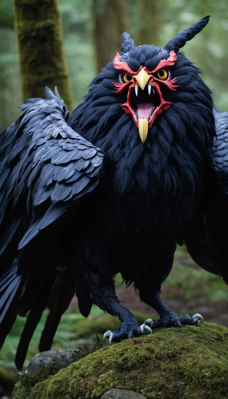 High resolution, Breathtakingly realistic images、Karasu Tengu, a traditional Japanese monster、in the forest