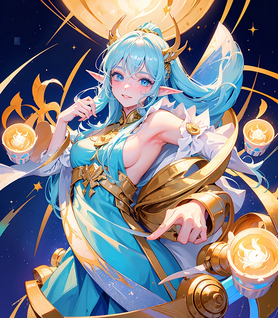 ((Highest quality)), ((masterpiece)), (detailed), (Ice Elf Portrait:1.2), Medium length elven ears, Pointed Ears,Around the ice, Frosty Theme,( 輝く黄colorい目:1.2), A light, cold smile, Arrogant look, Sexy Russian costume, blue crystal jewelry, Ice blue glowing tattoo,detailed,Realistic,4K High Definition,Mappa Studio,masterpiece,Highest quality,Official Art,figure,Clear lines,(nice_color),Perfect composition,Fantasy,Concentration,The rule of thirds