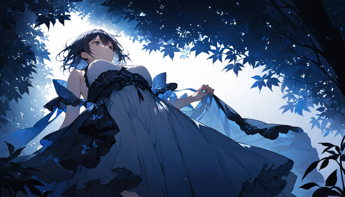 Dirty Dress Dress、Underboob、非常に機械仕掛けでgod々A delicately crafted background、Black and blue background、god、𓀀、From below、Nature