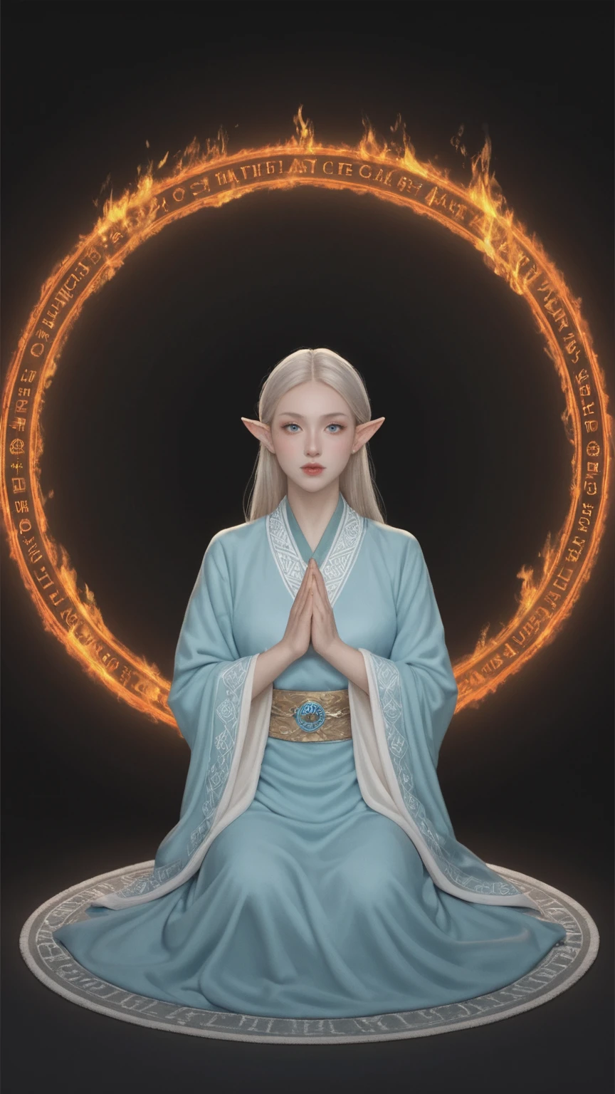 score_9, score_8_up, score_7_up BREAK female elf avatar, beautiful face, white eyes, calm look, levitation, meditation, intricate tunic, elemental circle, ,fire, water, air, earth, elements combined, sexually suggestive,
