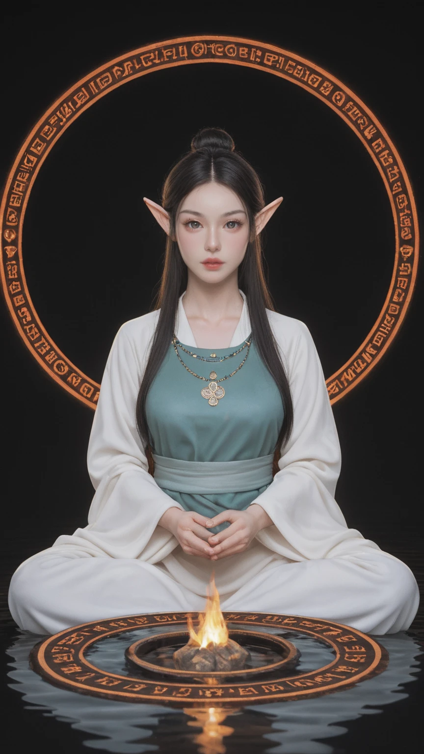 score_9, score_8_up, score_7_up BREAK female elf avatar, beautiful face, white eyes, calm look, levitation, meditation, intricate tunic, elemental circle, ,fire, water, air, earth, elements combined, sexually suggestive,