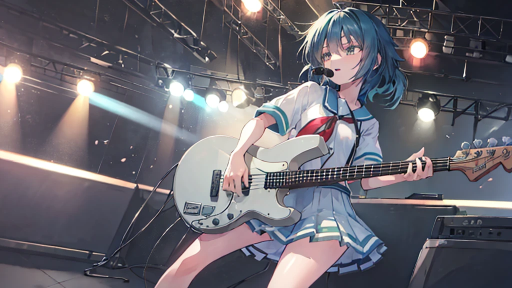 ＜High precision＞＜high resolution＞girl(Cool),Guitar vocals,Black mini skirt,short cut and ponytail,Music Stage,Sing passionately,Heat,Kiso(Fleet Collection),Ryo Yamada