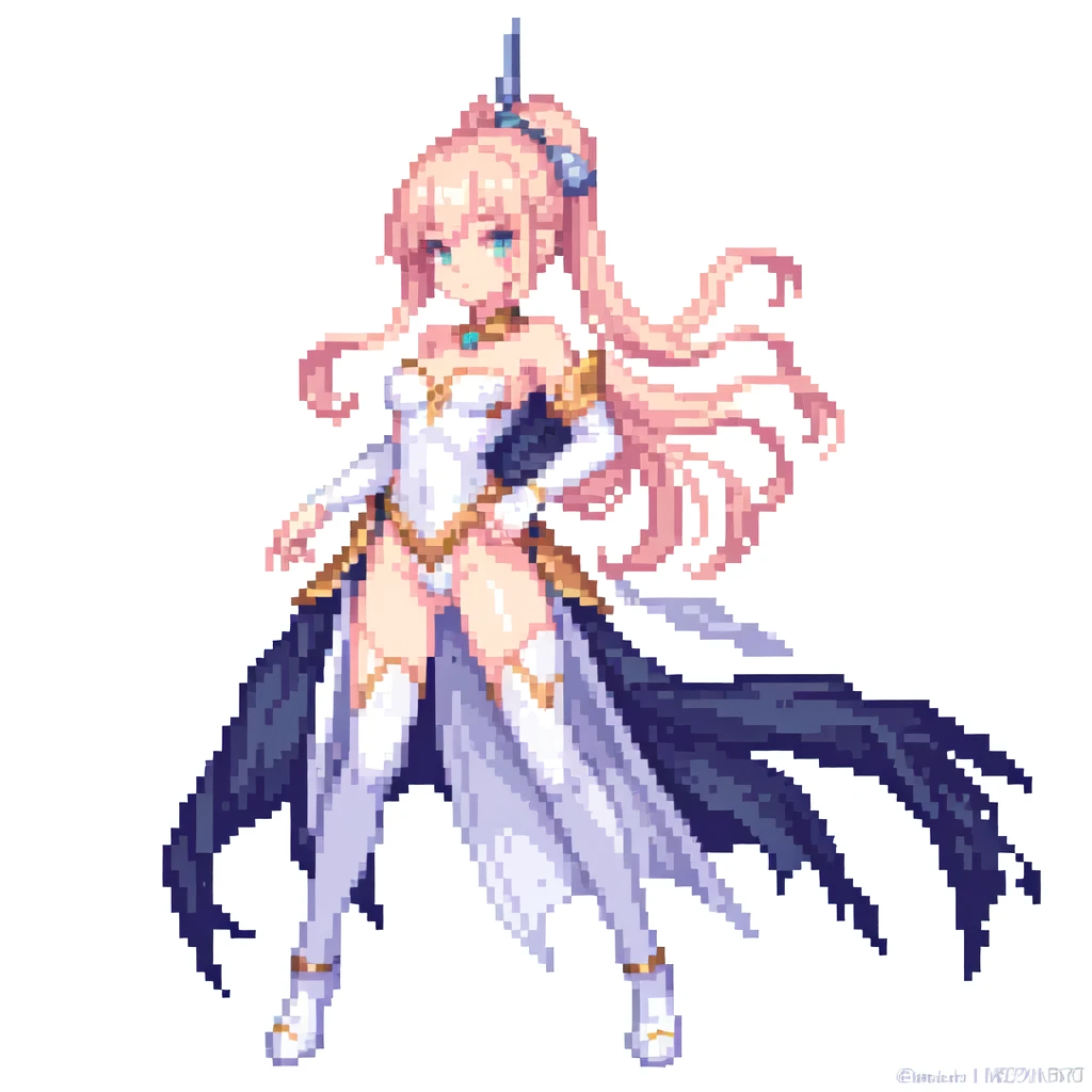masterpiece , best quality , pixel art , 1 girl , fantasy clothes , full body , white background