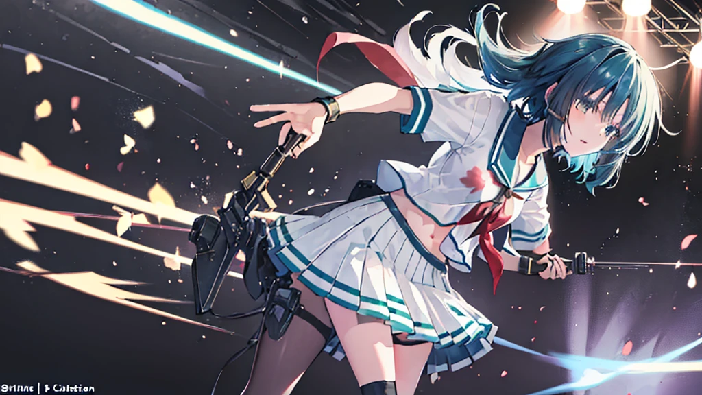 <High precision>girl(Cool),Guitar vocals,Black mini skirt,short cut and ponytail,Music Stage,Sing passionately,Heat,Kiso(Fleet Collection),Ryo Yamada