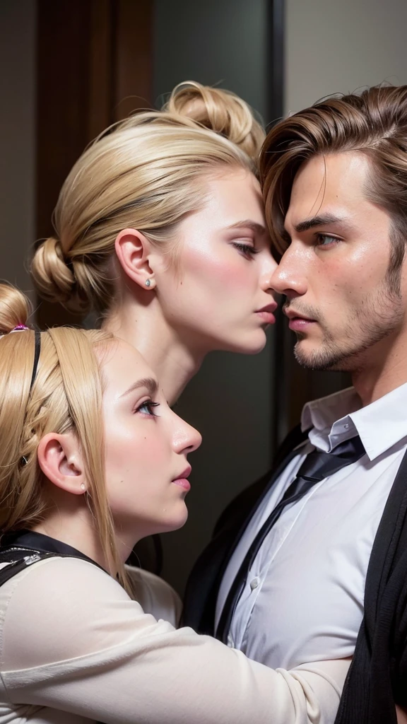 two men manbun blond brown scifi universe stars spaceship kissing gay