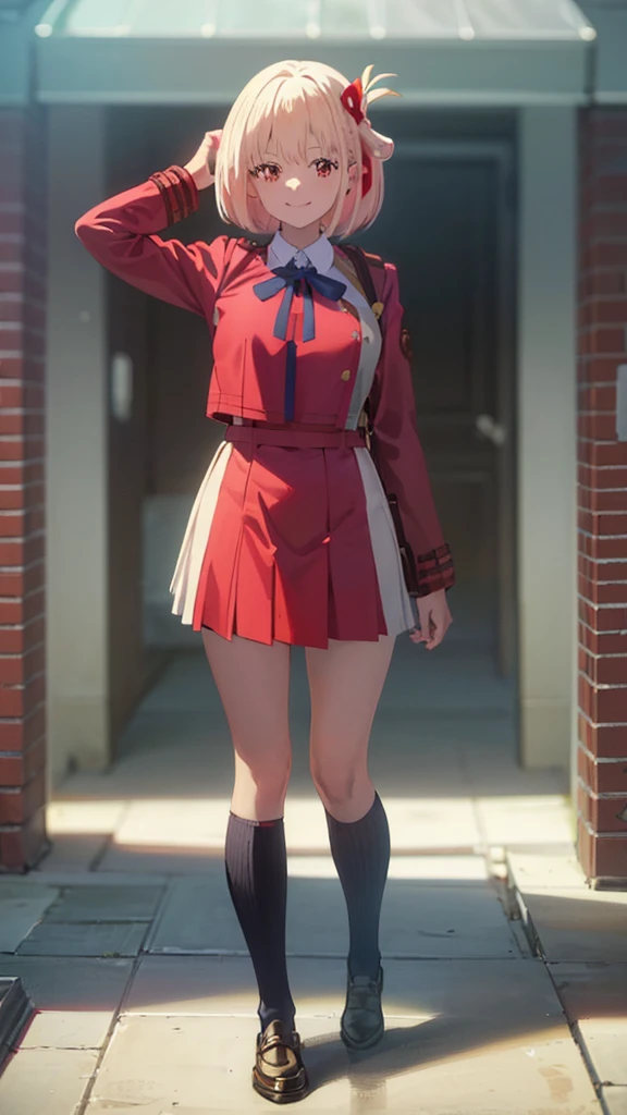 (((pixel-perfect, detail-perfect))), solo, 1girl, chisato nishikigi, lycoris uniform, looking at viewer, smile, upper body
