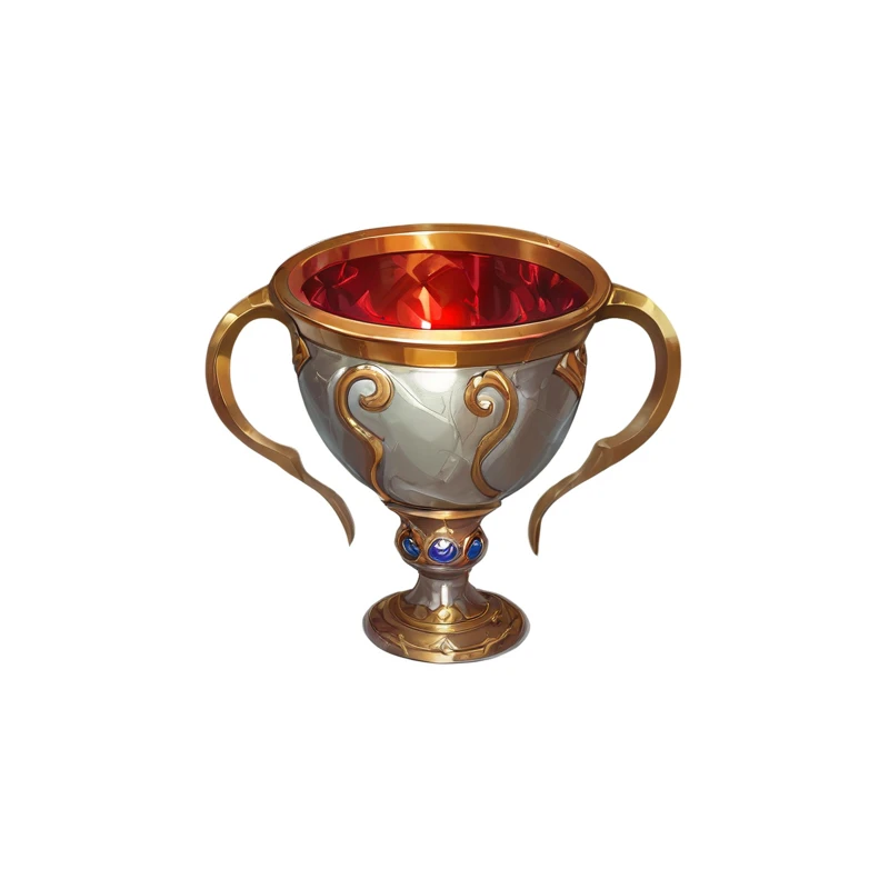 There is a silver and gold cup，There is a red liquid inside, hero prop, Game Icon,Hand-drawn