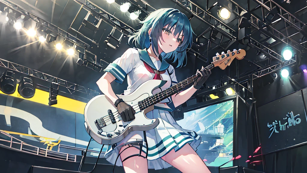 ＜High precision＞＜high resolution＞girl(Cool),Guitar vocals,Black mini skirt,short cut and ponytail,Music Stage,Sing passionately,Heat,Kiso(Fleet Collection),Ryo Yamada