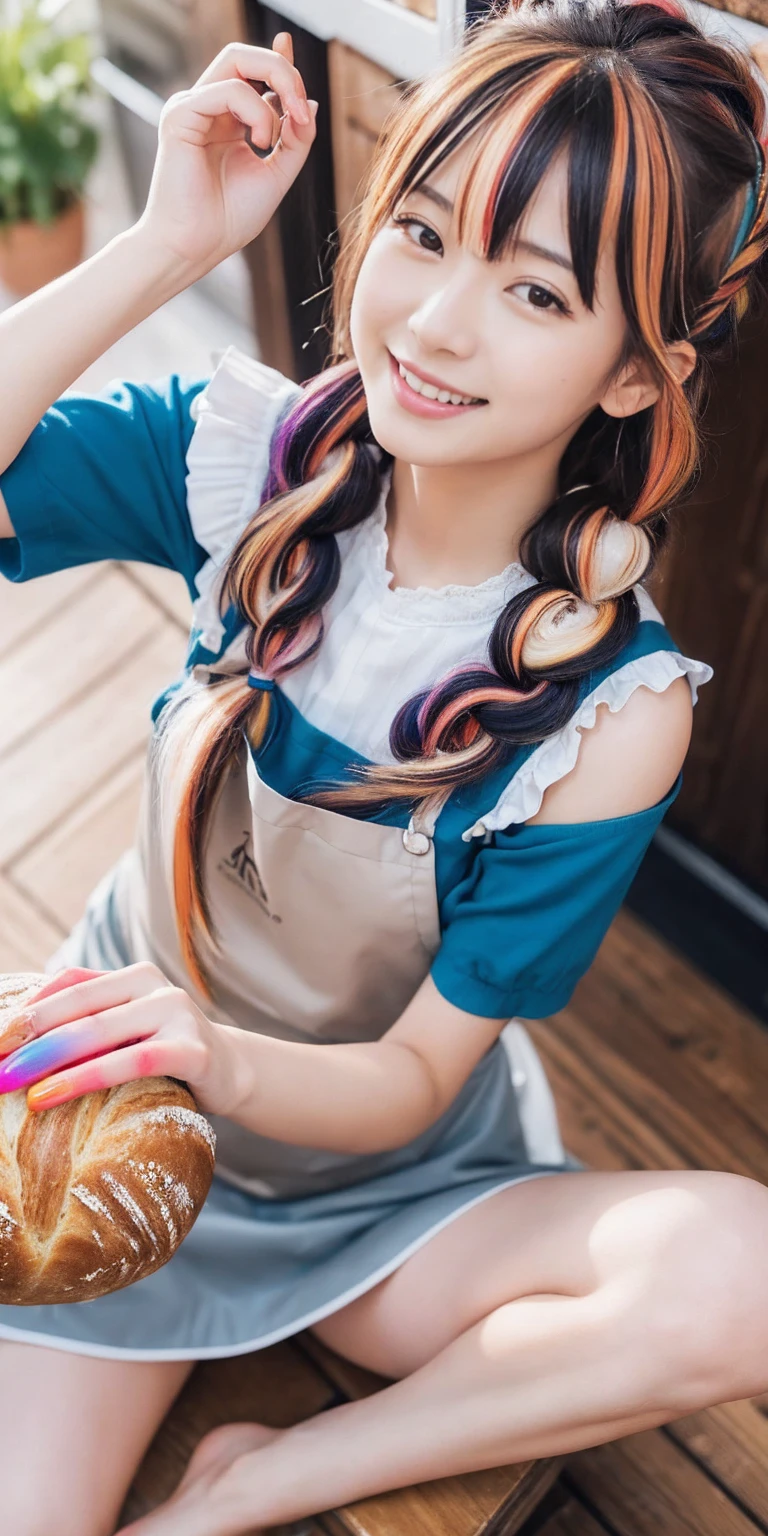 Fluid organization:1.6), 本当に野生の髪を持つ一人のbeautiful女の子, (Colorful wavy hair:1.2),( Two long braids:1.2), (Long wild hair:1.2), (Multicolored Hair: 1.9),可愛いsmile
パン屋販売スタッフ、(((Low - Angle:1.4)))、((One hand raised))、((She is wearing a colorful and pop blouse and apron.)),(;have big bread))、(((Spread your legs:1.4)))、,(((beautiful armpits:1.2)))、High resolution、Bakery、、smile、Finished as in the picture、white and beautiful skin、Focus on small breasts、((beautiful５This finger))、Bakeryの制服を着ています、最high quality、High resolution、Very detailed、masterpiece、Live Shooting:2、Genuine:2、photoGenuineistic:2、very delicate and beautiful、Fine details、Textured skin、Full Shot、、(beautiful face:2)、hot pants、Putting on makeup、Perfectly balanced legs:1.5), Looking at the camera, Angle from above, (((hot pants))), High resolution、未来のBakery、Delicious bread that women will love、Looking at the camera、smile、Finished as in the picture、、(((I have a big loaf of bread)))、(((cute smile)))、((((Eat delicious bread)))))、((I love bread))、(front focus piece:1.3), 
、Cute Apron、Rainbow Apron、Bakeryの制服を着ています、明るすぎるNatural light、Shining sunlight、最high qualityのディテール, Japanese Girls,1 girl, 8K, RAW Photos, 最high quality, Ticker:1.2, Very detailedなRAWカラー写真, Professional photos, (reality, photoGenuineisticです:1.37), (Very detailedな皮膚:1.2), 超High resolutionな, (Lenz 50mm),,絶妙にFine grain,Look at the person watching,Pretty face, Just Mile:1.05),Wide Hips,Straight hair,,Light pink inner color、 white and fine skin、(Very detailedな8K cg:1.2), (hyper Genuineistic:1.35), (photoGenuineisticです:1.45), (reality:1.4), 

(背景はBakery:1.1)、Sexy upward glance, 、Very detailed、masterpiece、最high quality、Ultra-high resolution energy A、8KのHigh resolutionにより、Transparency as shown in the photo、Fine grain、Expression of gradation、Perfect anatomical figure ,hard disk、Ticker (English) 、 Nikon Z9 80mm Lens ,、明るすぎるNatural light、Shining sunlight、、Ultra slim body、Slender model figure、beautiful姿勢、, 最high quality, 8K, RAW Photos, Confused, Award-winning portraits, shy smile, shy smile, , Delicate girl,, Digital SLR, View your viewers, Frank, Sophisticated, Thin arms, Professional Lighting, Film Grain, chromatic aberration, (Fine grainと顔:1.0), Live Shooting、(((A portrait of extreme beauty)))、((Glowing Skin))、1 girl、16 year old beautiful girl from Prague、Bright expression、((Platinum Blonde Hair))、[Big blue eyes that sparkle like jewels]、Shiny skin、silky super long Straight hair、eyeliner、beautiful前髪、Hair around the eyes、最high quality、Very detailed、Film Light、Intricate details、High resolution、Very detailed))、Detailed Background、8KUHD、Digital SLR、Soft Light、high quality、Film Grain、Fujifilm XT3 、Shallow depth of field、Natural light、(((Spread your legs:1.4)))、Pieces fly、High resolution、Bakery、16-year-old girlas in the picture、white and beautiful skin、Focus on small breasts、最high quality、High resolution、Very detailed、masterpiece、Live Shooting:2、、neon hair clip,masterpiece、最high quality、
One girl,Ives Girl,beautiful照明,(((Anyone can see the D logo.:9)))